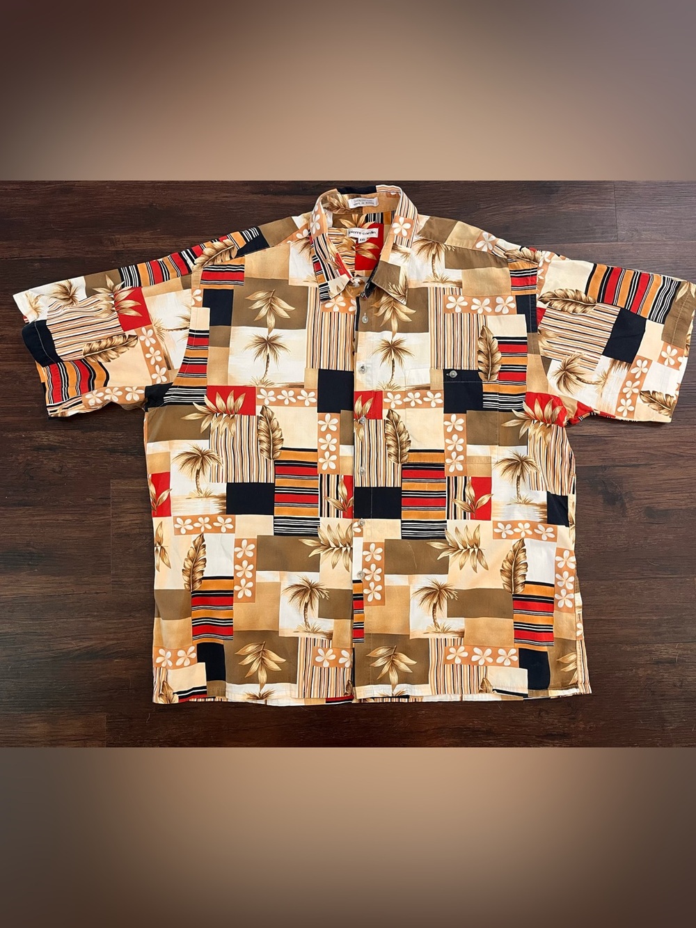 Pierre Cardin Men's Hawaiian Patchwork Print Short-Sleeve Shirt - Beige & Red 2X